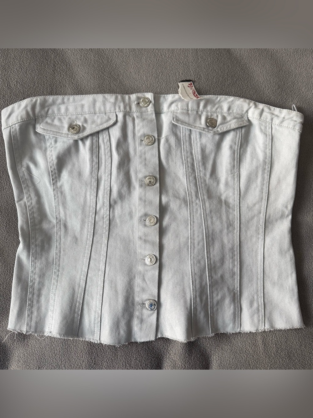 Zara blue Denim Strapless Corset Top with Silver Button Detail
